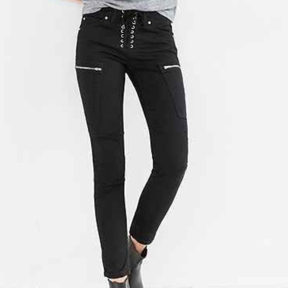 lace up zipper jeans